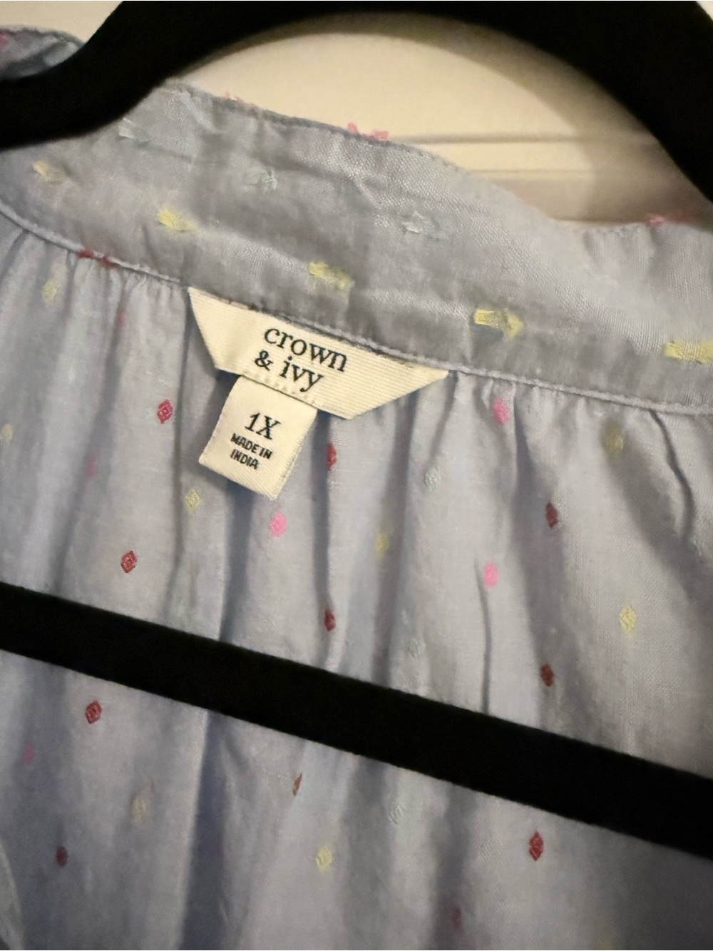 crown & ivy Light Blue Cotton Top with Pink and Yellow Dots - Picture 2 of 5